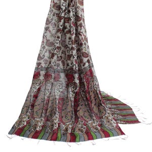 Sushila vintage blanc indien Dupatta 100 % pure laine imprimé écharpes longues étole