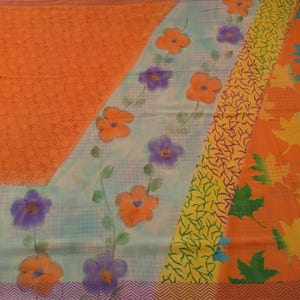 Sushila Vintage Orange Saree 100% Pure Crepe Silk Printed Floral Soft Sari Fabric for Wearing or Crafting Purpose