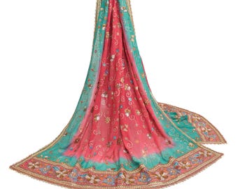 Sushila Vintage Pure Georgette Heavy Dupatta Floral Embroidered Long Stole Wrap For Wearing or Crafting Purpose