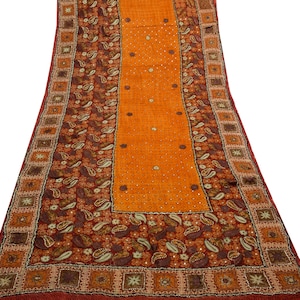 Sushila Vintage Mustard HEAVY Saree Pure Georgette Silk Printed & Sequins Embellish Floral Sari Fabric for Wearing or Crafting Purpose