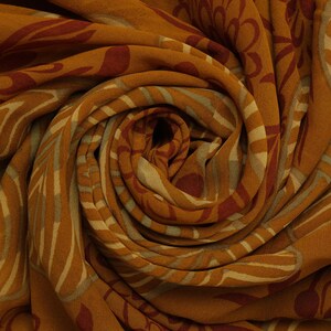 Sushila Vintage Mustard Saree Pure Georgette Silk Printed Floral Craft Fabric for Wearing or Crafting Purpose