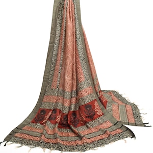 Sushila vintage crème Dupatta 100 % laine pure main imprimée bloc longue étole à porter ou à des fins de fabrication