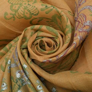 Sushila vintage marron sari pure laine tissée et imprimée sari artisanat 5 YD tissu