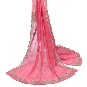 Sushila vintage rose dupatta 100 % pure mousseline de soie soie longue étole perlée à la main pour le port ou à des fins de création