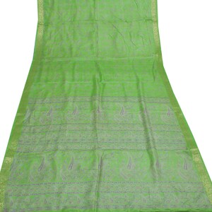 Sari verde vintage Sushila 100% seta pura, tessuto per sari morbido con stampa floreale, 6 iarde, per uso da indossare o per lavori artigianali