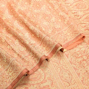 Sushila Vintage Heavy Saree Pure Satin Silk Banarasi Peach Woven Sari Fabric Designer Bridal/Party Wear Handloom Zari Sari