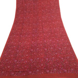 Sushila vintage sari 100 % soie georgette bordeaux imprimé cachemire tissu artisanal Sari à porter ou à fabriquer