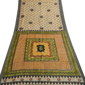Sushila vintage gris sari 100 % pure laine perlée à la main floral sari tissu artisanal à porter ou à fabriquer