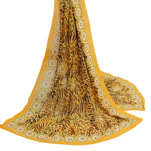 Sushila Vintage Yellow Dupatta Pure Georgette Silk Digital Printed Long Stole Scarf For Wearing or Craft Purpose