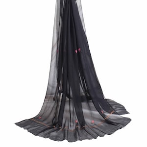 Sushila Vintage Black Hand Embroidered Dupatta 100% Pure Georgette Long Stole for Wearing or Crafting Purpose