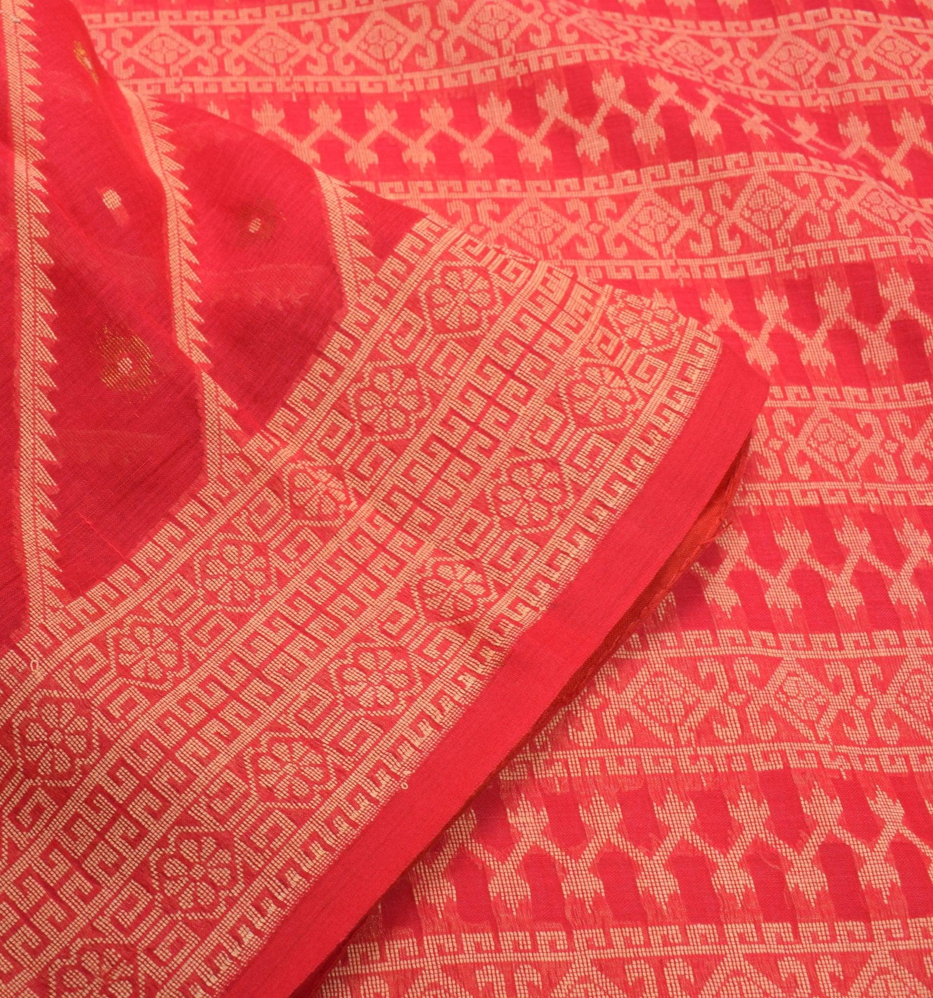 Reste De Sari En Soie Pure 100% Vintage – Brodé Main – Couleur Rouille – Tissu Inde