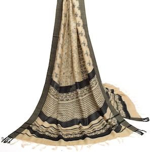 Sushila vintage crème indienne Dupatta 100 % pure laine tissée cachemire longue étole à porter ou à fabriquer