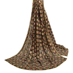 Sushila Vintage Dupatta Black Blend Chiffon Silk Phulkari Embroidered Long Stole for Wearing or Crafting Purpose