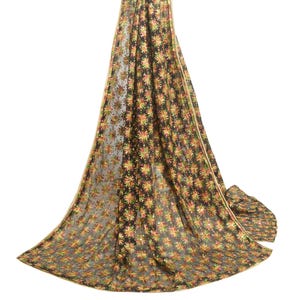 Sushila Vintage Black Chiffon Silk Dupatta Phulkari Embroidered Long Stole Veil for Wearing or Crafting Purpose
