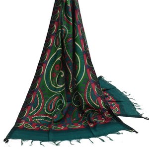 Sushila vintage vert indien Dupatta mélange laine imprimé longue étole hijab à porter ou à confectionner à des fins de port ou à des fins de fabrication