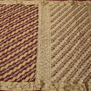 Sushila vintage marron sari 100 % pure soie georgette perlée à la main mariage mariée sari traditionnel tissu à porter ou à fabriquer