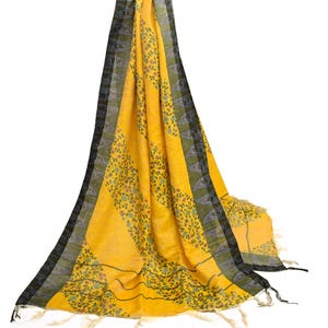 Sushila vintage jaune Dupatta mélange laine tissée floral longue étole écharpe Wrap pour le port ou à des fins de création