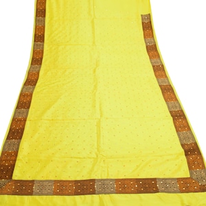 Sushila Vintage Yellow Saree Pure Silk Patch With Mirror Work Soft Sari Fabric For Wearing or Crafting Purpose