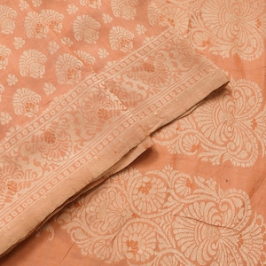 Sushila Vintage Dark Peach Saree Pure Silk Floral Woven Soft Wedding Sari Fabric For Wearing or Crafting Purpose