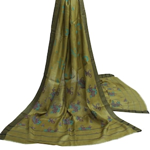 Sushila vintage vert indien dupatta pure laine longue étole imprimée hijab voile à porter ou à fabriquer