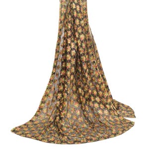 Sushila Vintage Black Dupatta Chiffon Silk Phulkari Embroidered Long Stole Wrap for Wearing or Crafting Purpose