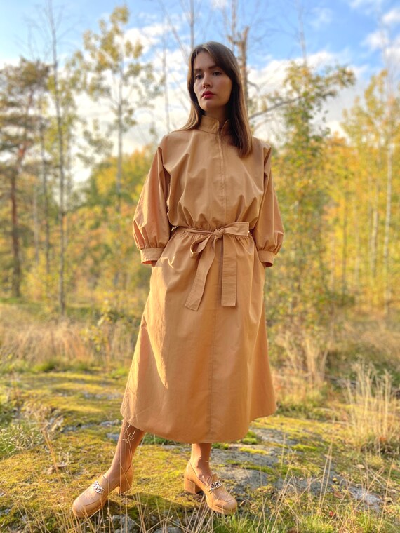 80s Vuokko dress / beige midi dress with large bat