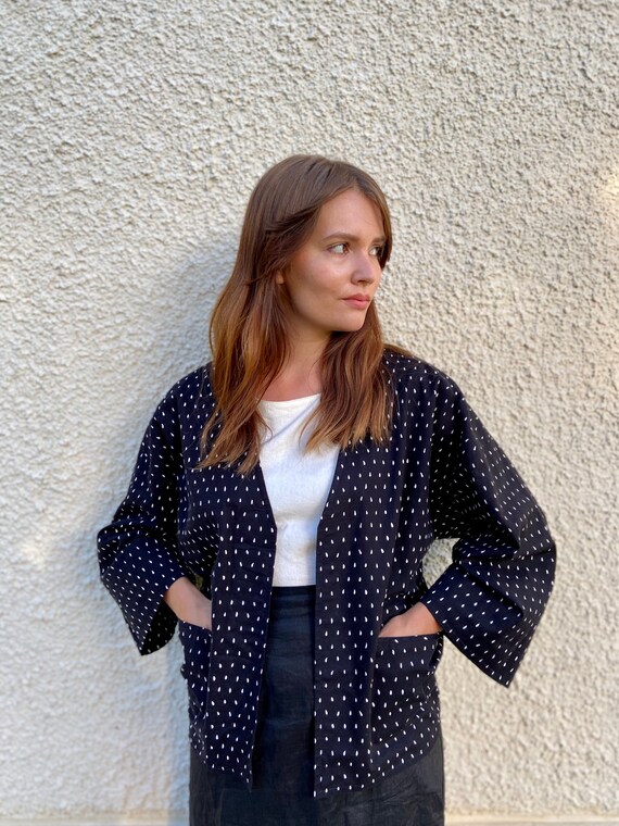 Vuokko kimono jacket / black and white printed cot