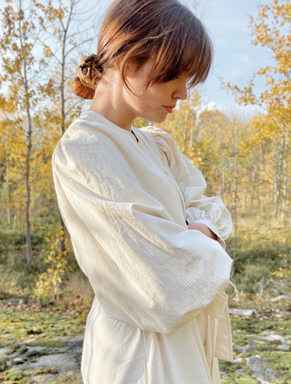 Vintage Vuokko dress / cream cotton midi dress