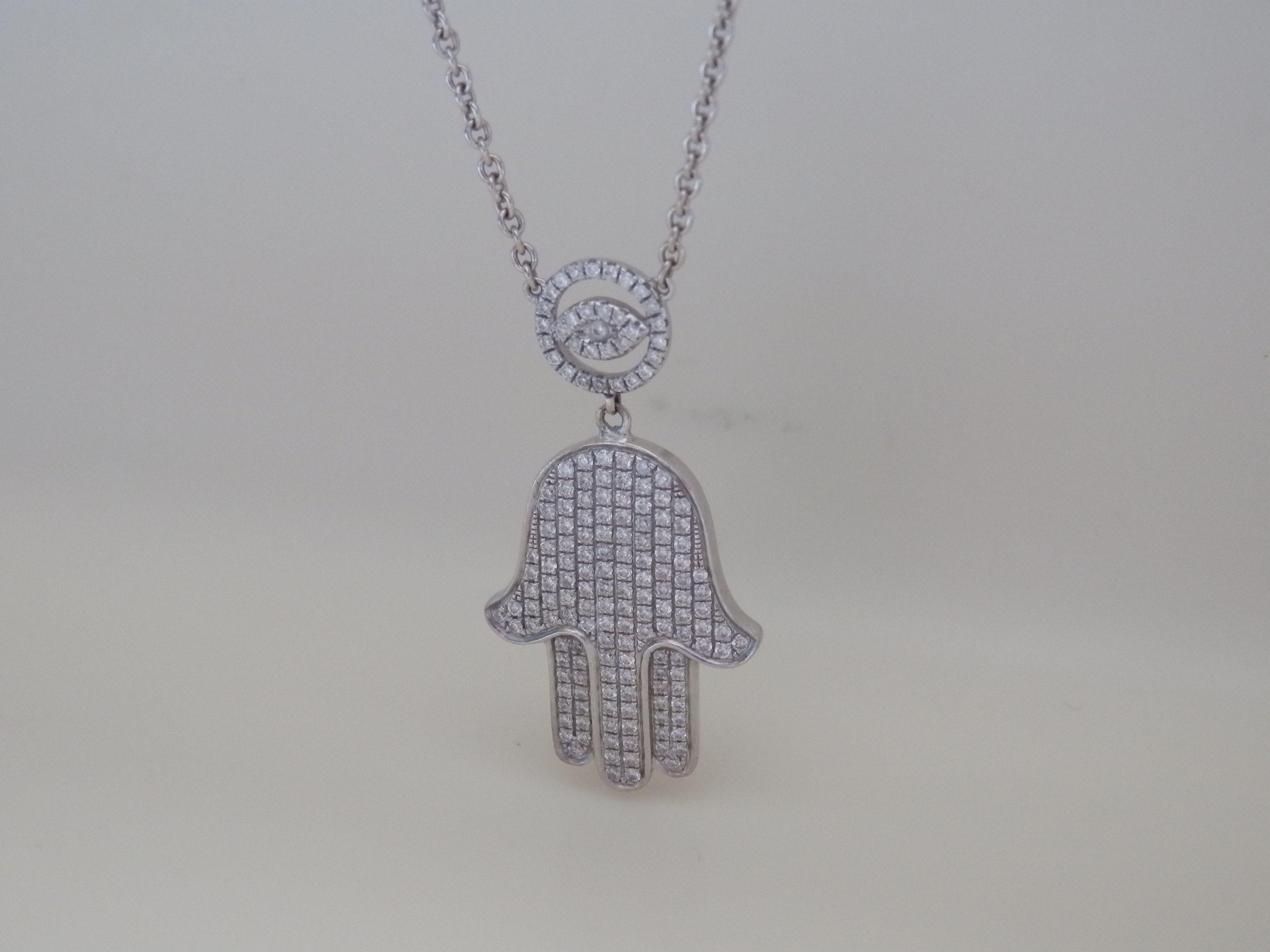 Hamsa Diamond Necklace Pave Hamsa Pendant Hamsa Necklace 14k | Etsy
