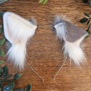 Dog Ears : gray and white puppy ears/ Faux Fur dog Ears Headband/ Handmade  Ears / Faux Fur Ears/ dog Ears Headband/ Fluffy puppy Ears