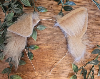 Dog Ears : Light brown Faux Fur dog Ears Headband/ Handmade  Ears / Faux Fur Ears/ dog Ears Headband/ Fluffy puppy Ears