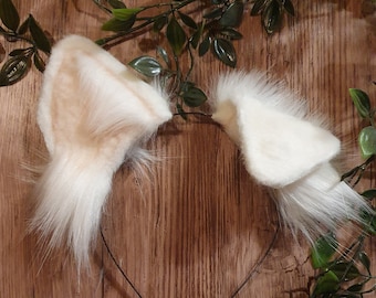 Dog Ears : white Faux Fur dog Ears Headband/ Handmade  Ears / Faux Fur Ears/ dog Ears Headband/ Fluffy puppy Ears