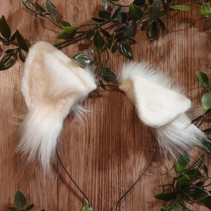 Dog Ears : white Faux Fur dog Ears Headband/ Handmade  Ears / Faux Fur Ears/ dog Ears Headband/ Fluffy puppy Ears