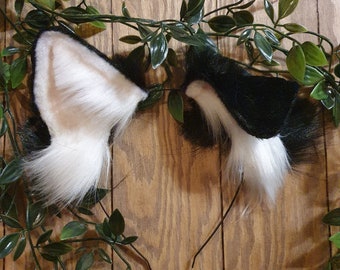 Dog Ears : black and white Faux Fur dog Ears Headband/ Handmade  Ears / Faux Fur Ears/ dog Ears Headband/ Fluffy beagle Ears