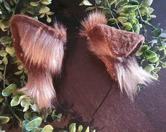 Dog Ears : brown Faux Fur dog Ears Headband/ Handmade  Ears / Faux Fur Ears/ dog Ears Headband/ Fluffy beagle Ears