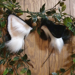 Dog Ears : black and white Faux Fur dog Ears Headband/ Handmade  Ears / Faux Fur Ears/ dog Ears Headband/ Fluffy beagle Ears