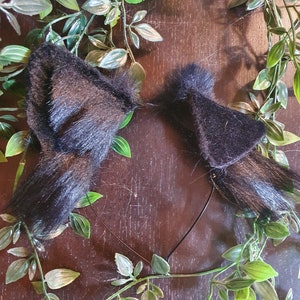 Dog Ears : black Faux Fur dog Ears Headband/ Handmade  Ears / Faux Fur Ears/ dog Ears Headband/ Fluffy beagle Ears