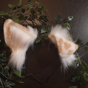 Dog Ears : Light brown Dalmatian Faux Fur dog Ears Headband/ Handmade Ears / Faux Fur Ears/ dog Ears Headband/ Fluffy puppy Ears image 1