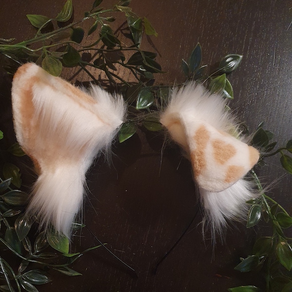 Dog Ears : Light brown Dalmatian Faux Fur dog Ears Headband/ Handmade  Ears / Faux Fur Ears/ dog Ears Headband/ Fluffy puppy Ears