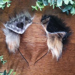 Hundeohren : braune und graue Kunstpelz Hundeohren Stirnband / Handgemachte Ohren / Kunstpelz Ohren / Hundeohren Stirnband / Flauschige Welpen Ohren