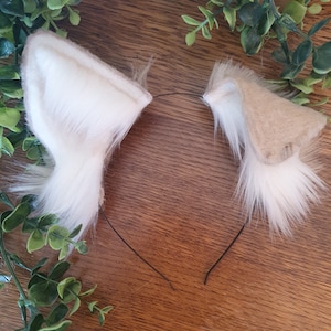 Dog Ears : light brown and white Faux Fur dog Ears Headband/ Handmade  Ears / Faux Fur Ears/ dog Ears Headband/ Fluffy beagle Ears