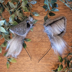 Dog Ears : gray puppy or wolf ears/ Faux Fur dog Ears Headband/ Handmade  Ears / Faux Fur Ears/ dog Ears Headband/ Fluffy puppy Ears