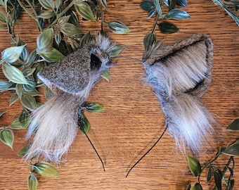 Dog Ears : gray puppy or wolf ears/ Faux Fur dog Ears Headband/ Handmade  Ears / Faux Fur Ears/ dog Ears Headband/ Fluffy puppy Ears