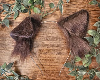 Dog Ears : dark brown Faux Fur dog Ears Headband/ Handmade  Ears / Faux Fur Ears/ dog Ears Headband/ Fluffy beagle Ears