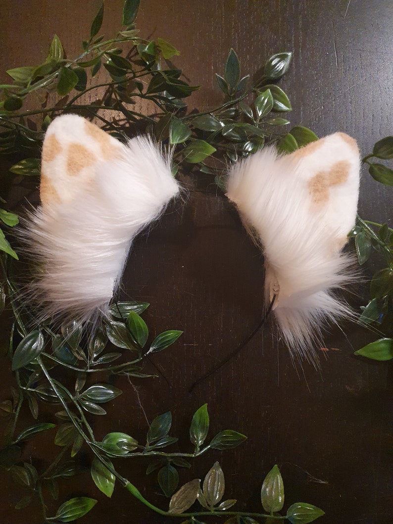 Dog Ears : Light brown Dalmatian Faux Fur dog Ears Headband/ Handmade Ears / Faux Fur Ears/ dog Ears Headband/ Fluffy puppy Ears image 4