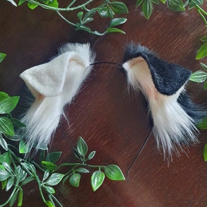 Dog Ears : black and white Faux Fur dog Ears Headband/ Handmade  Ears / half and half/ Faux Fur Ears/ dog Ears Headband/ Fluffy beagle Ears