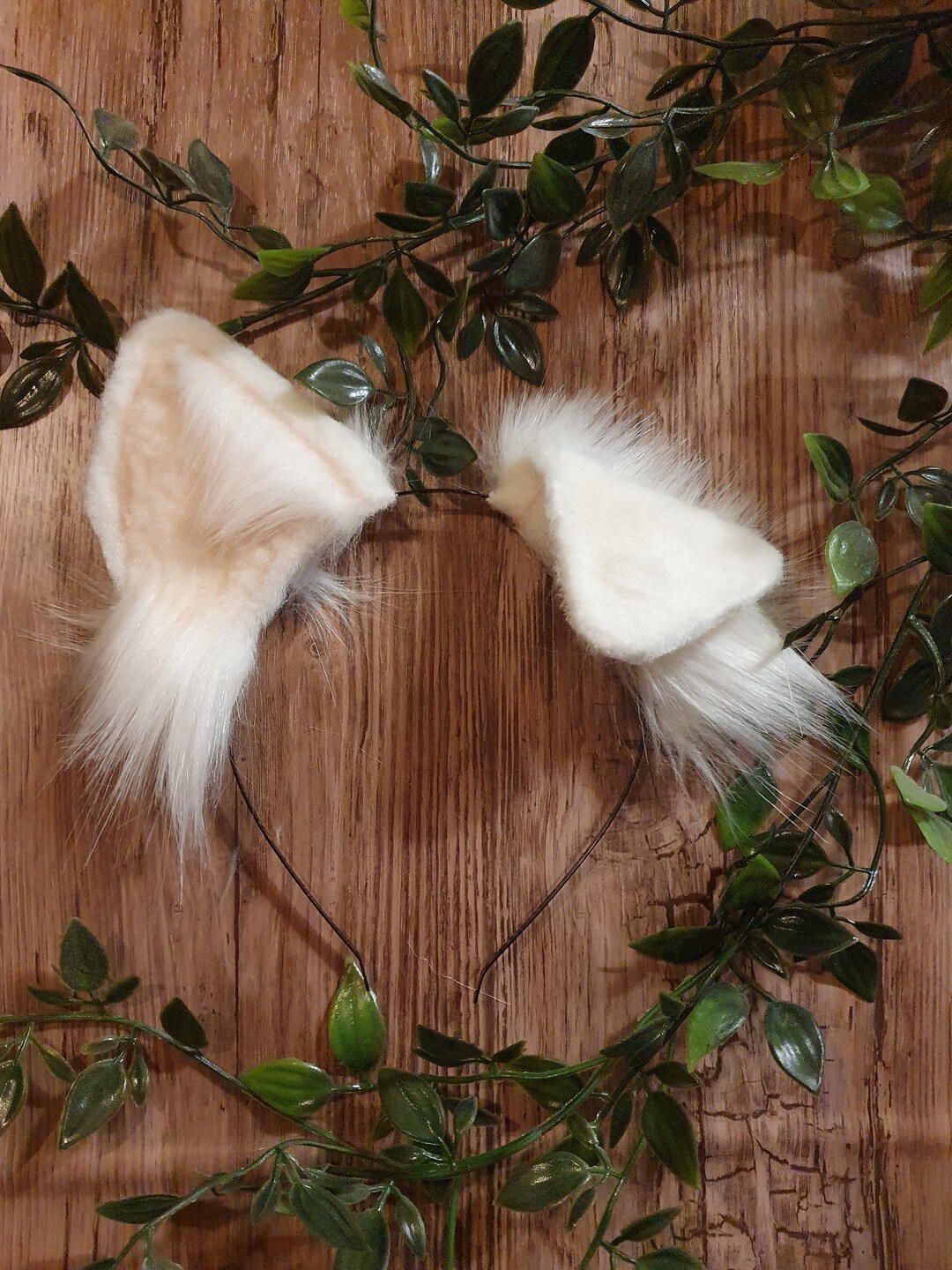 Dog Ears White Faux Fur Dog Ears Headband/ Handmade Ears / Faux Fur
