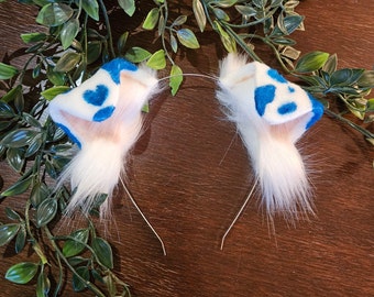 Dog Ears : blue Dalmatian Faux Fur dog Ears Headband/ Handmade  Ears / Faux Fur Ears/ Dog Ears Headband/ Fluffy puppy Ears