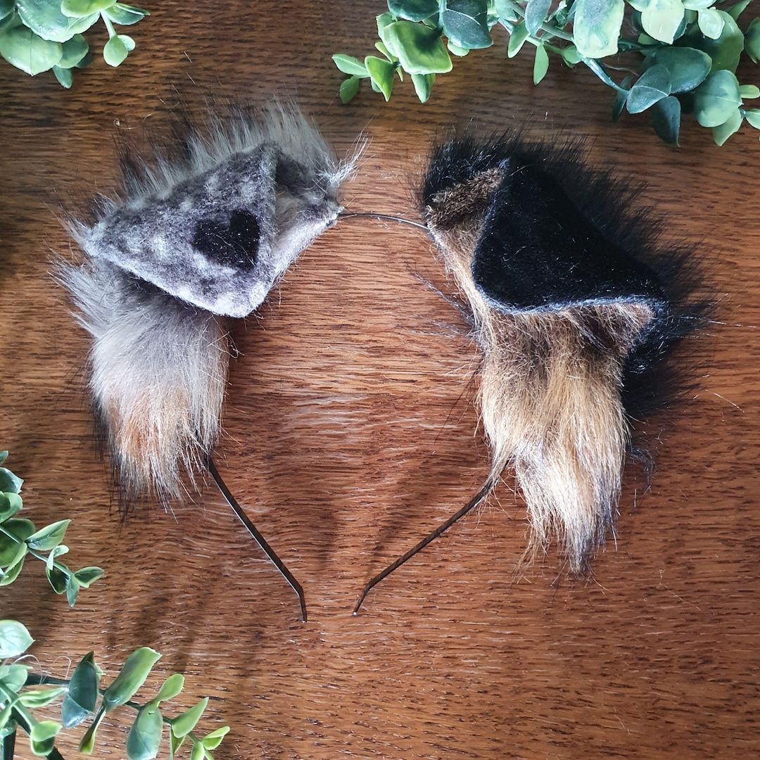 Dog Ears Brown and Gray Faux Fur Dog Ears Headband/ Handmade Ears