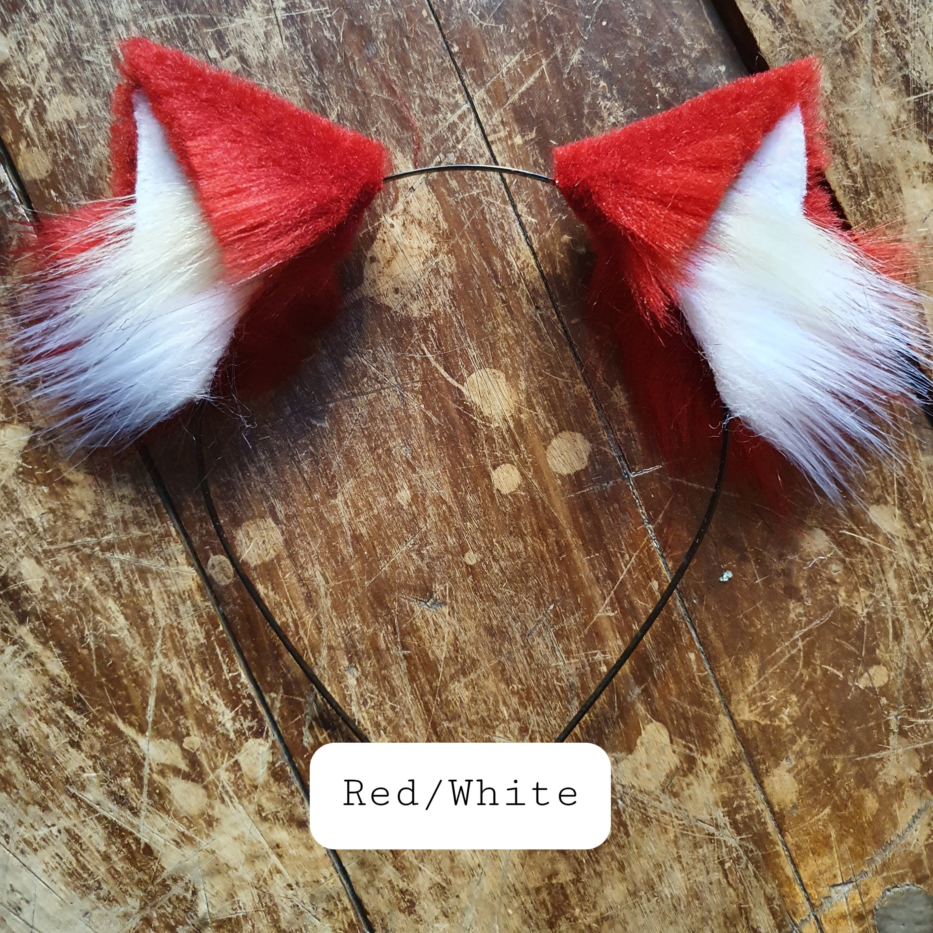 Cat Ears Red and White Faux Fur Cat Ears Headband/ Handmade Etsy